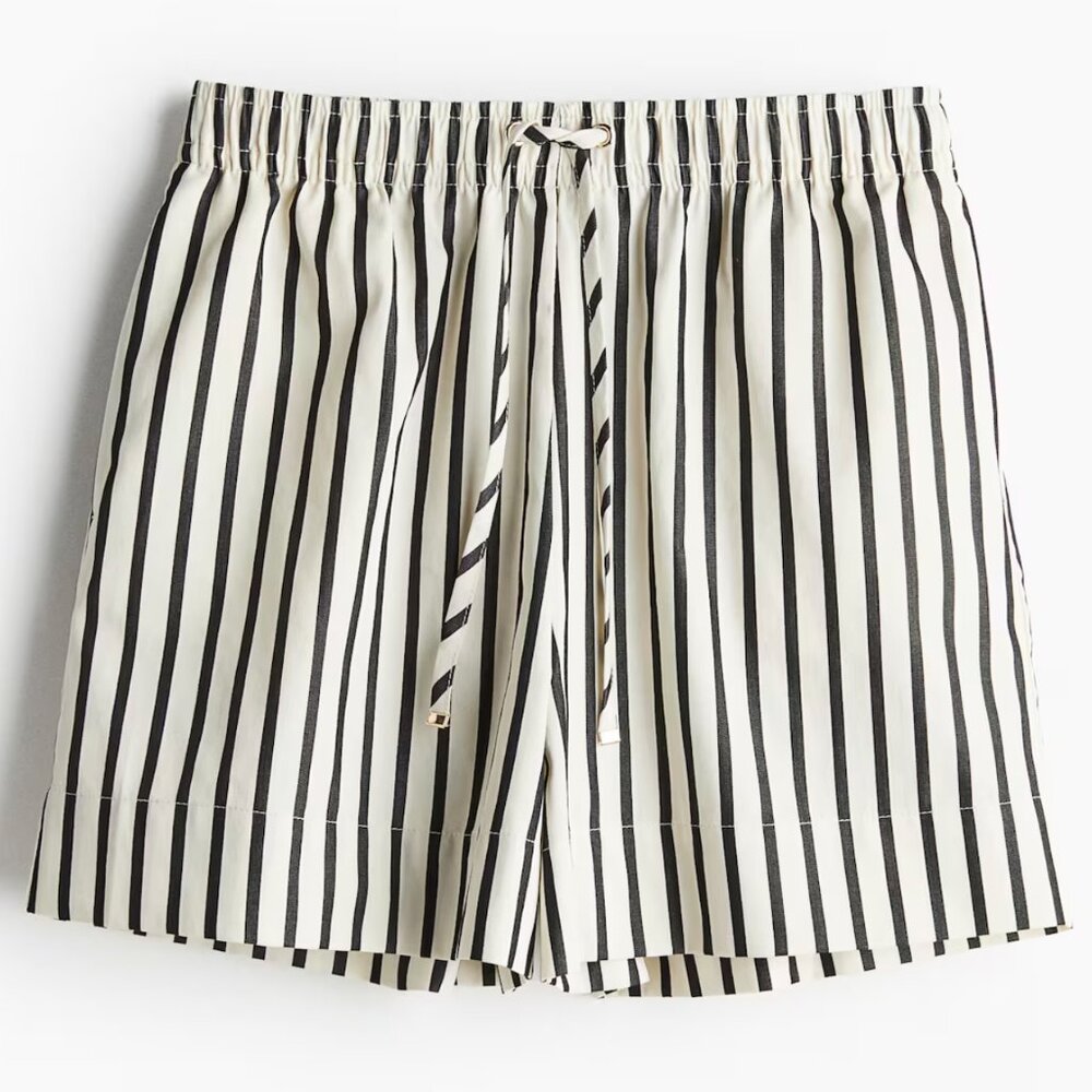 H&M Black & White Striped Cotton Shorts – Breezy & Chic Summer Staple, Women's M